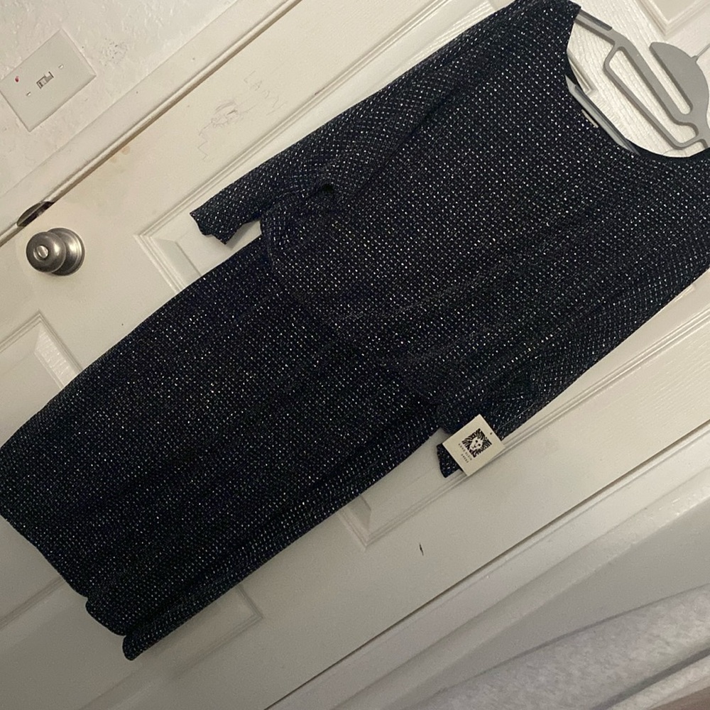 Anne Klein black knit with sequin fabric dress brand new w/tag size 12